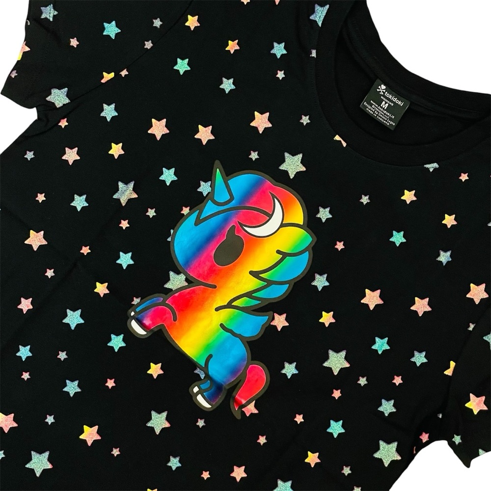 Tokidoki Rainbow Moon Unicorno Glittery Stars T-Shirt Women’s Medium Tee HTF NWT